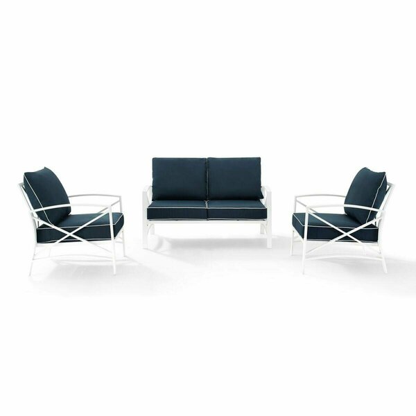 Crosley Furniture Kaplan 3-Piece Outdoor Seating Set in White with Navy Cushions KO60011WH-NV